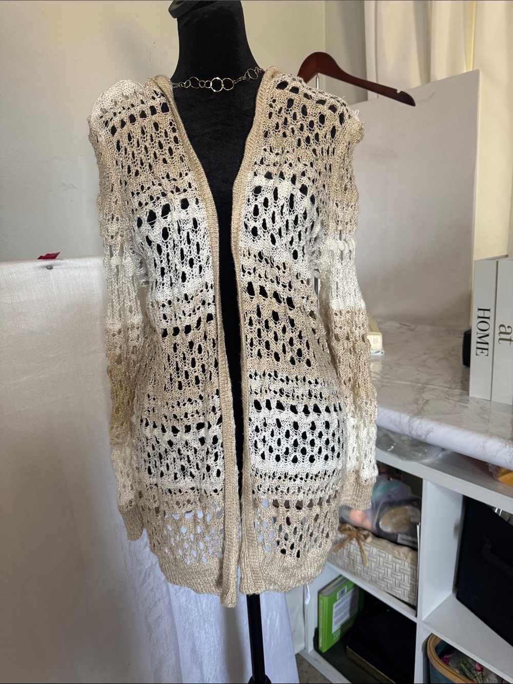Maurices Beige and Cream Open-Knit Cardigan#17